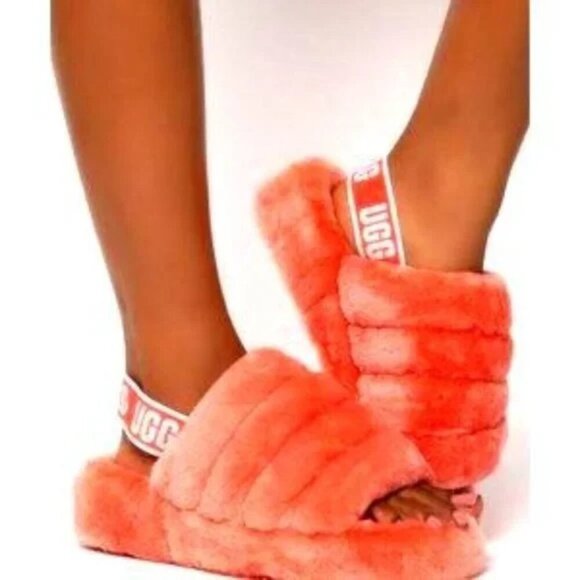 UGG Fluff Yeah Slides Shearling Sandals Slippers in Hibiscus Pink 1095119 - Picture 3 of 8